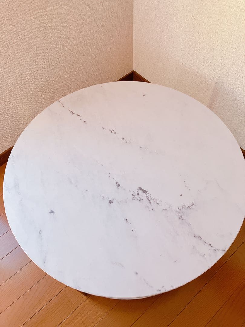 【美品】LOWYA 大理石柄ローテーブル 丸テーブル[幅69]