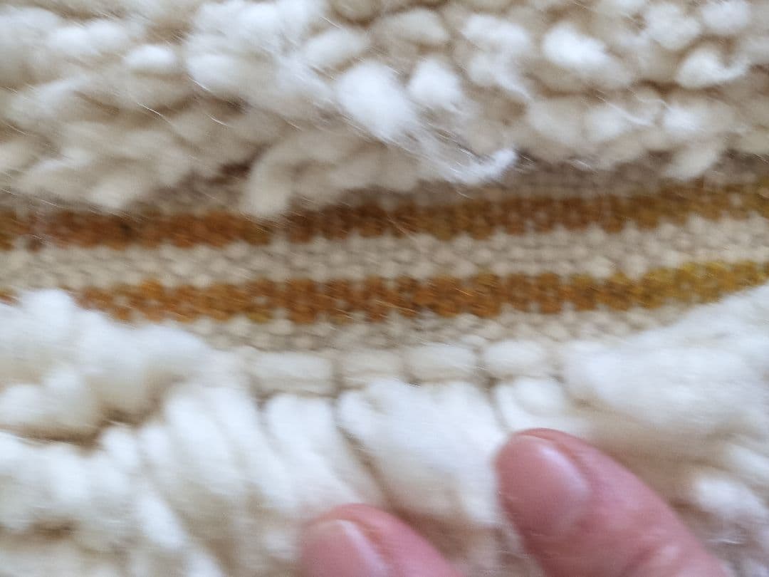 超大判/新品/アイボリーベース縦横ライン平織りマスタードイエロー No.615