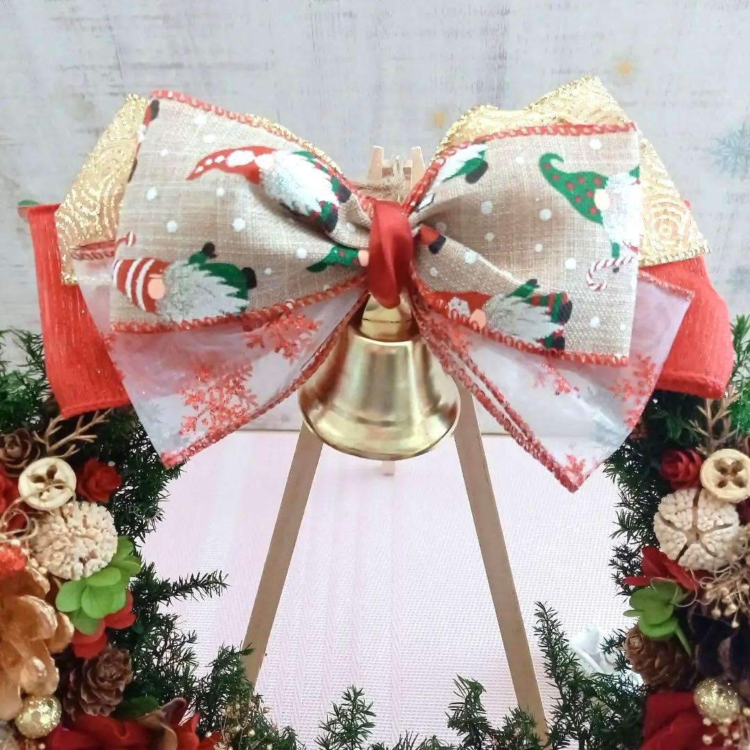 No127 どぉーんと大きめ❤︎赤バラと木の実のキラキラクリスマスリース