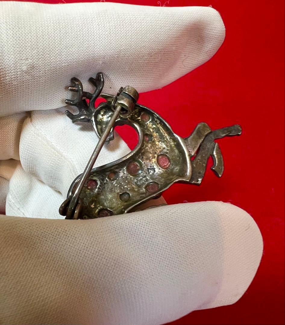 ブローチ アクセサリー　トナカイ寶石鹿925刻印 銀SILVER Brooch