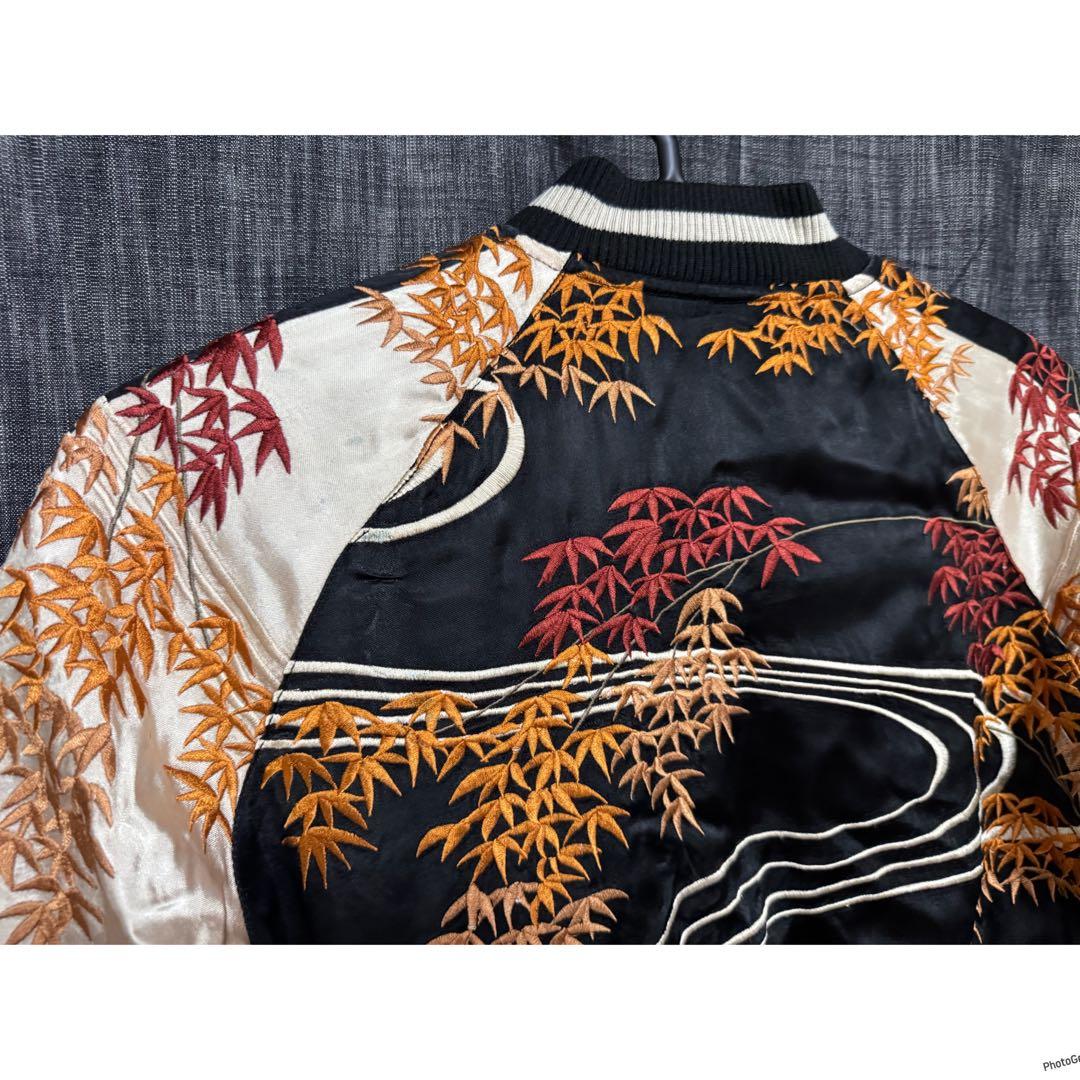 HANATABIGAKUDAN レーヨン　刺繍　骸骨　スカジャン　和柄　紅葉