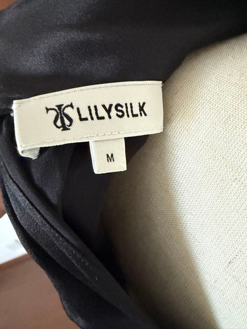 LILYSILK シルク ブラウス M 黒 ボリュームスリーブ 長袖