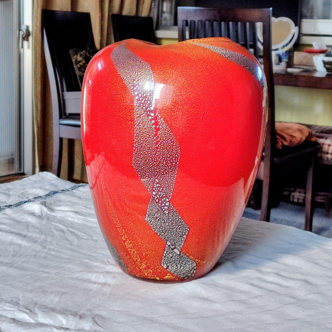 【極美品】琉球ガラス 名工 末吉清一作 大壺 花瓶 共箱・経歴書付 金箔 銀箔