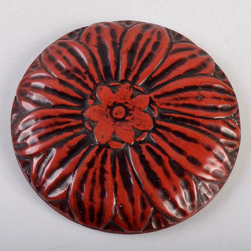 茶道具　剔紅　堆朱　花彫香合　時代箱　V　9267