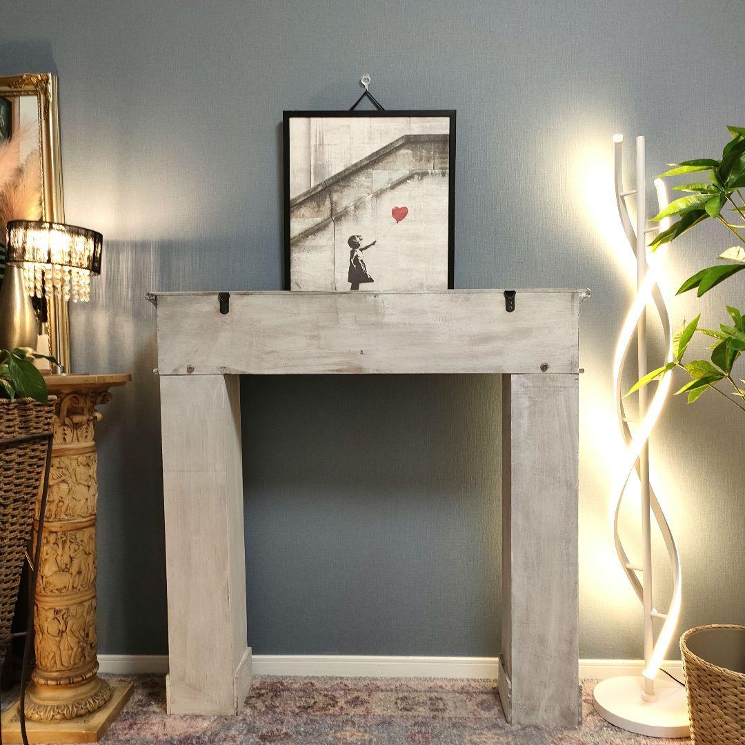 アンティーク調シャビー マントルピース 装飾棚 シャビーグレー