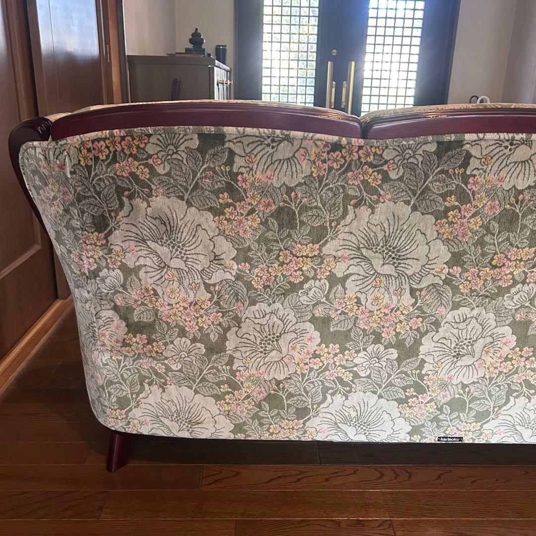 【送料無料】カリモク karimoku 3人掛 ソファ 花柄 金華山 コロニアル