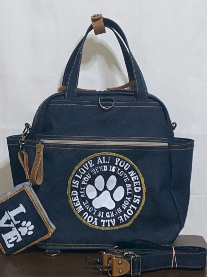 ☆岡山デニム☆ステンシル☆柴犬☆シバ犬☆4wayボストンバッグ