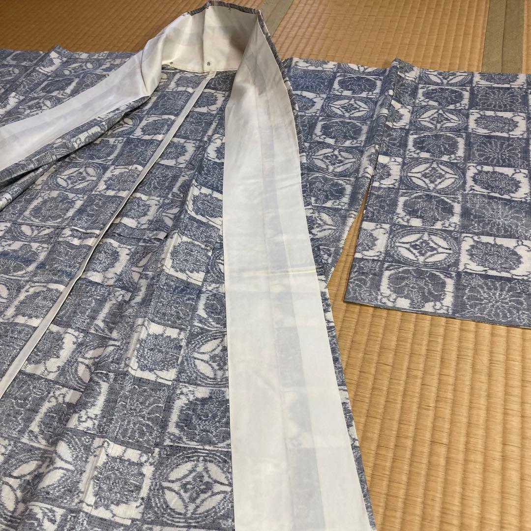 Woody正絹100%結城紬　単衣手縫い仕立て　1部躾糸付き