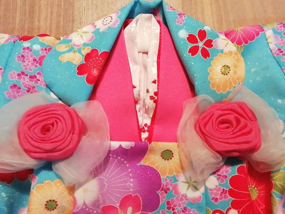 大幅値下げ‼️　七五三　被服 女の子　お宮参り　着物　水色　4点セット