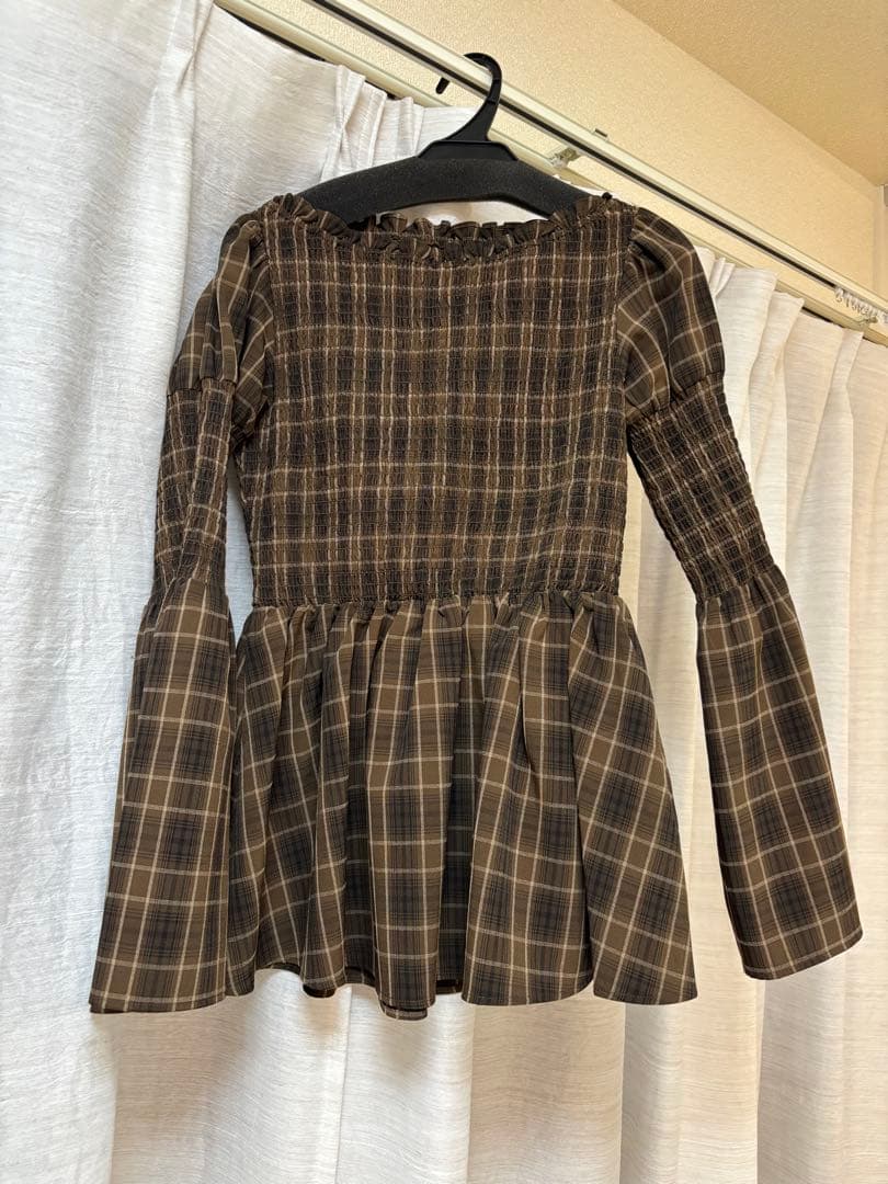 Herlipto　Checked Flared Peplum Top