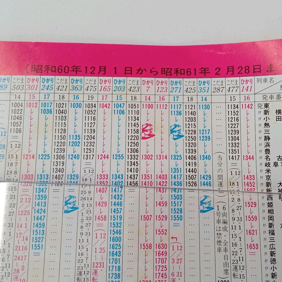 国鉄　東海道・山陽新幹線時刻表（昭和６０年１２月１日から昭和６１年２月２８日）