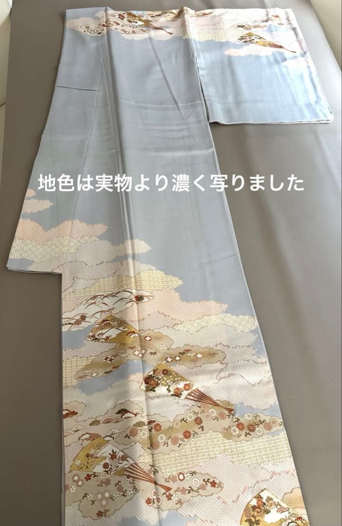 正絹 ごく薄水色 金彩友禅 古典文様 袷 訪問着 上前友禅柄入り共八掛 未使用