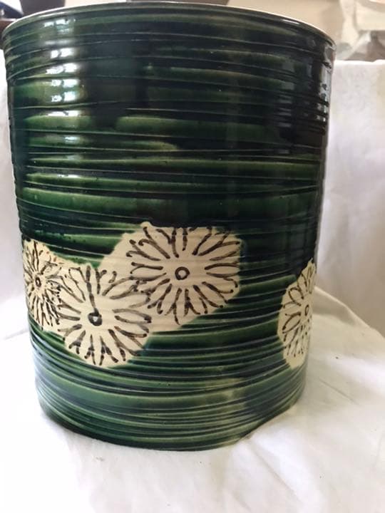 火鉢　在銘織部菊抜き火鉢時代アンティーク大正昭和レトロ古民具鉢カバー茶道具