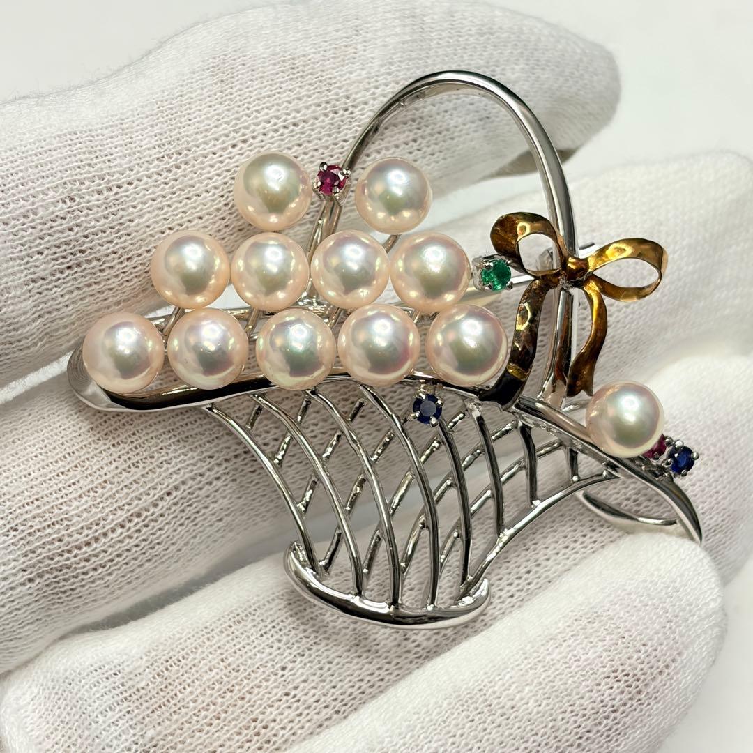 SILVER/K18（18金） 真珠 ルビー エメラルド サファイア ブローチ