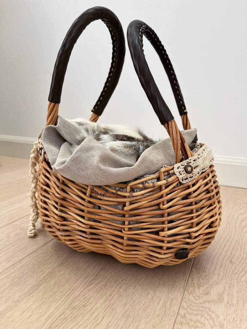 エバゴス ラビットファー付 かごバッグ