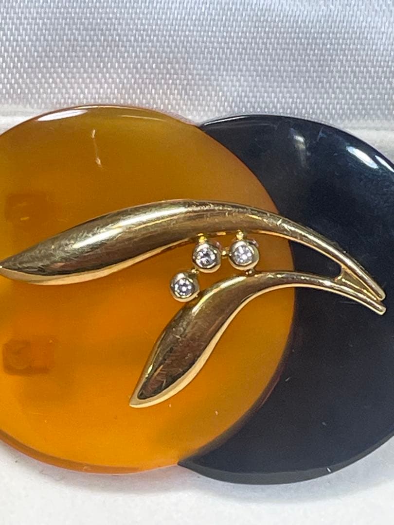 K18 天然ダイモンドジュエリーデザイ　本鼈甲 ダイヤに彫金細工の帯留め　12g