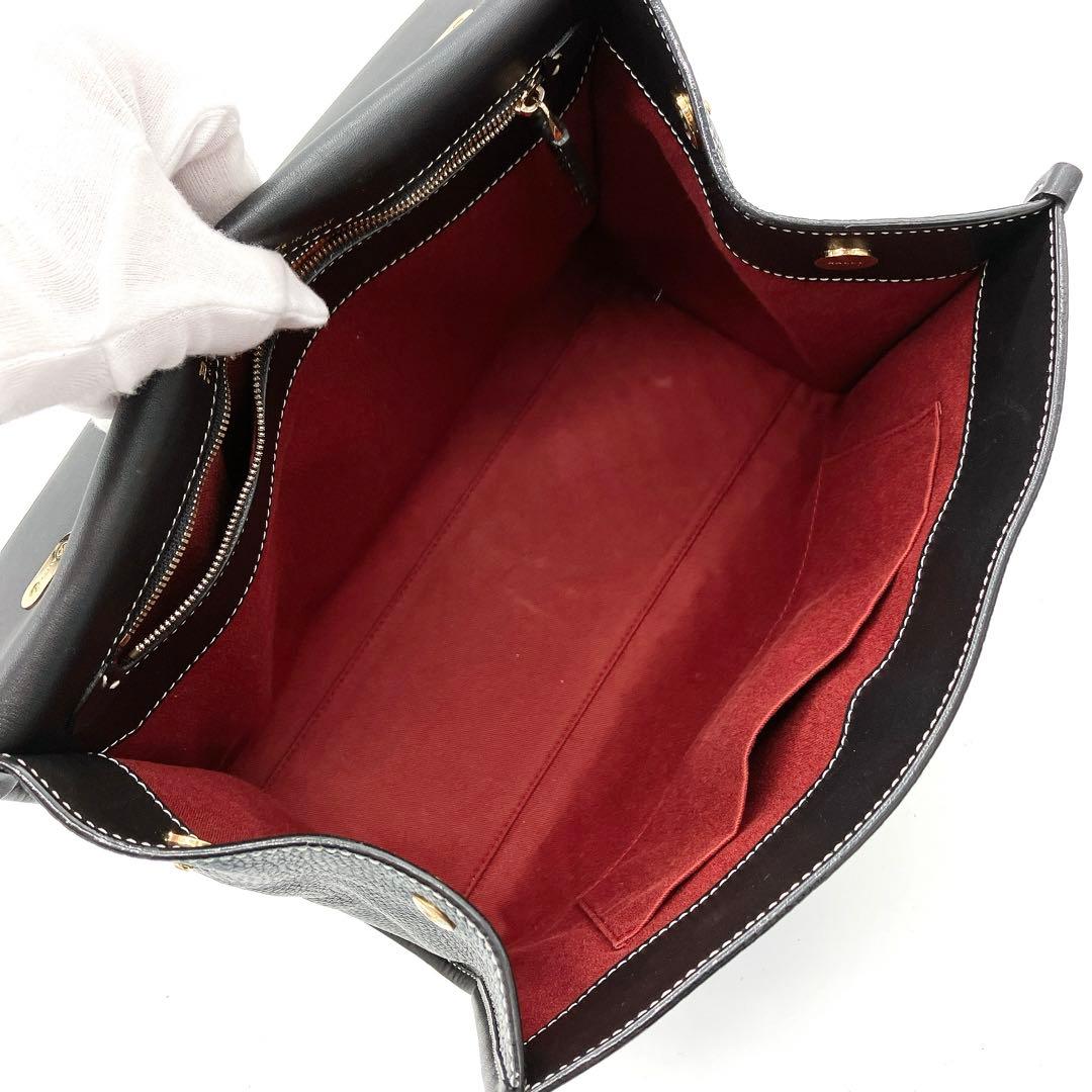 美品　BALLY ハンドバッグ　Bターンロック　ブラック　シュリンクレザー