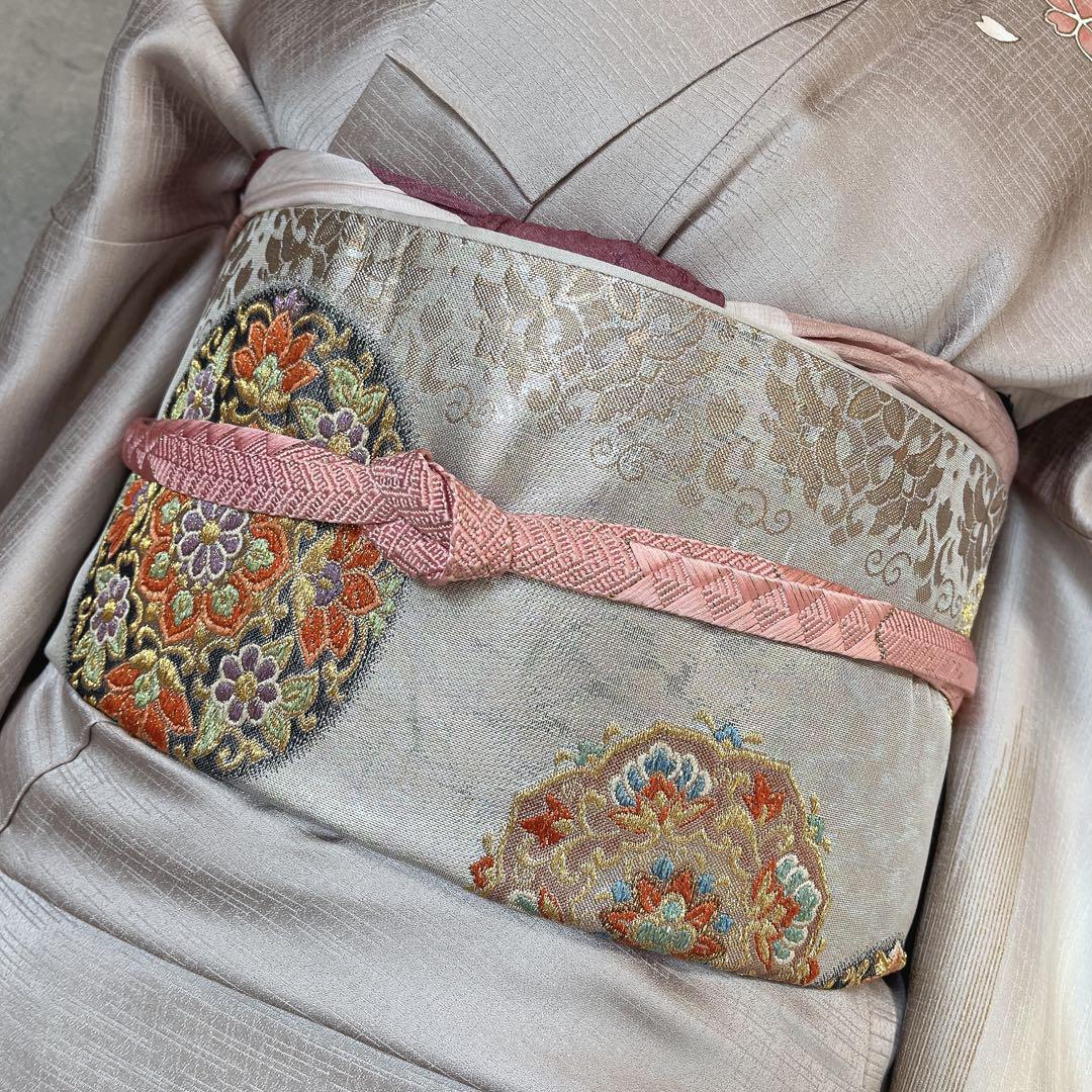 訪問着　フルセット　正絹　付け下げ　着物　蝶　桜　花　金　Ｉ9