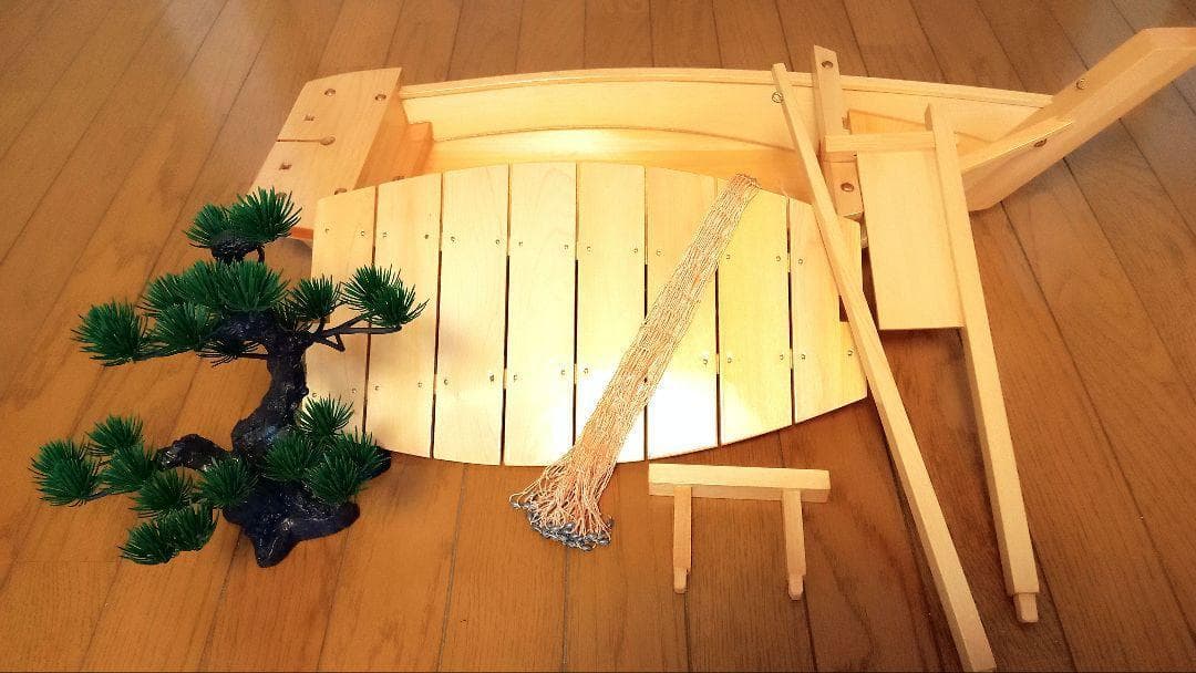 舟盛り 刺し身海鮮盛り 舟木製模型 ミニチュア盆栽付き