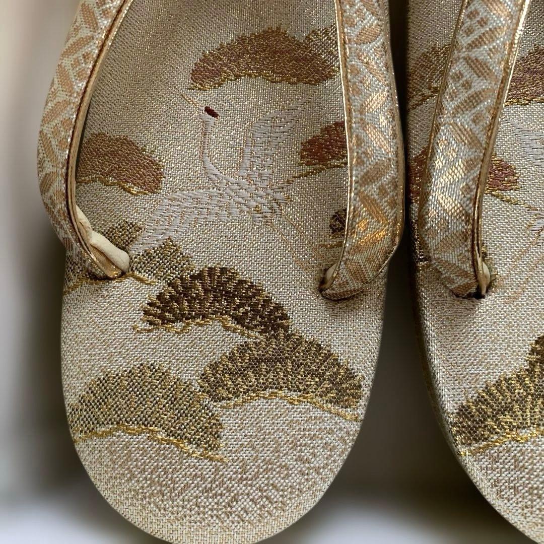 草履と和装用バッグのセット　金　ゴールド　鶴と松　新品未使用