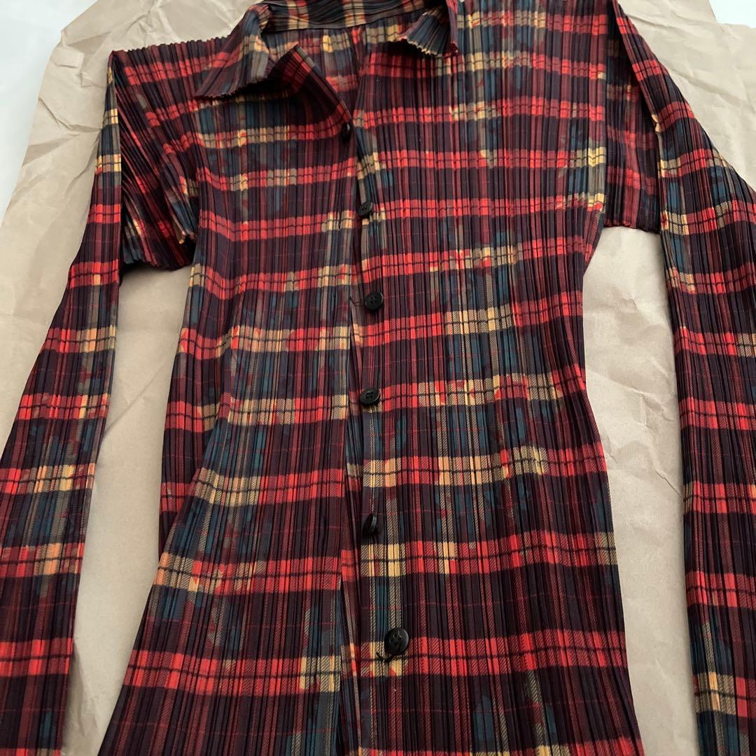 PLEATS PLEASE チェック柄長袖シャツ　イッセイミヤケ