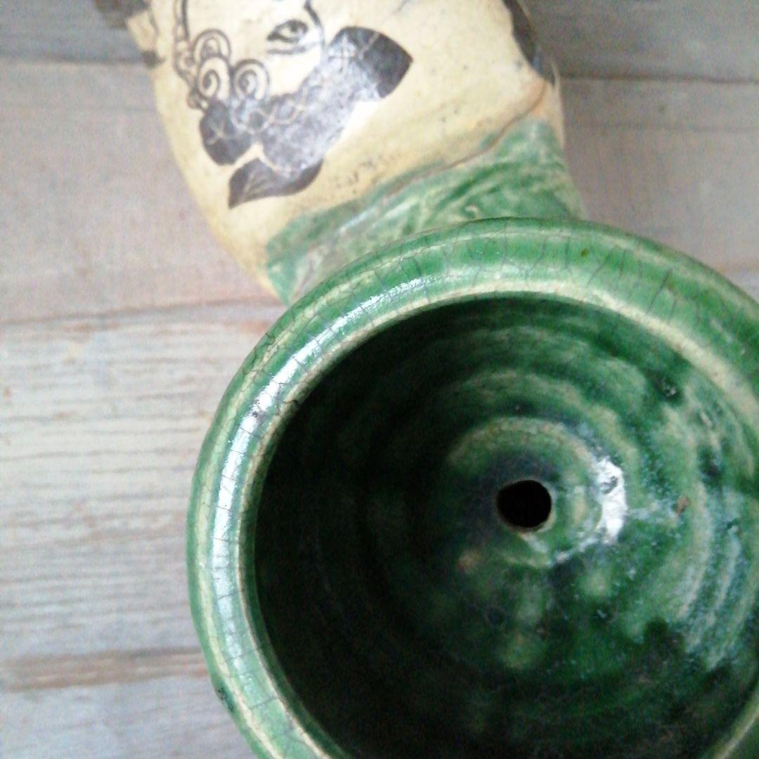 瀬戸焼　織部煙管形花瓶　33cm