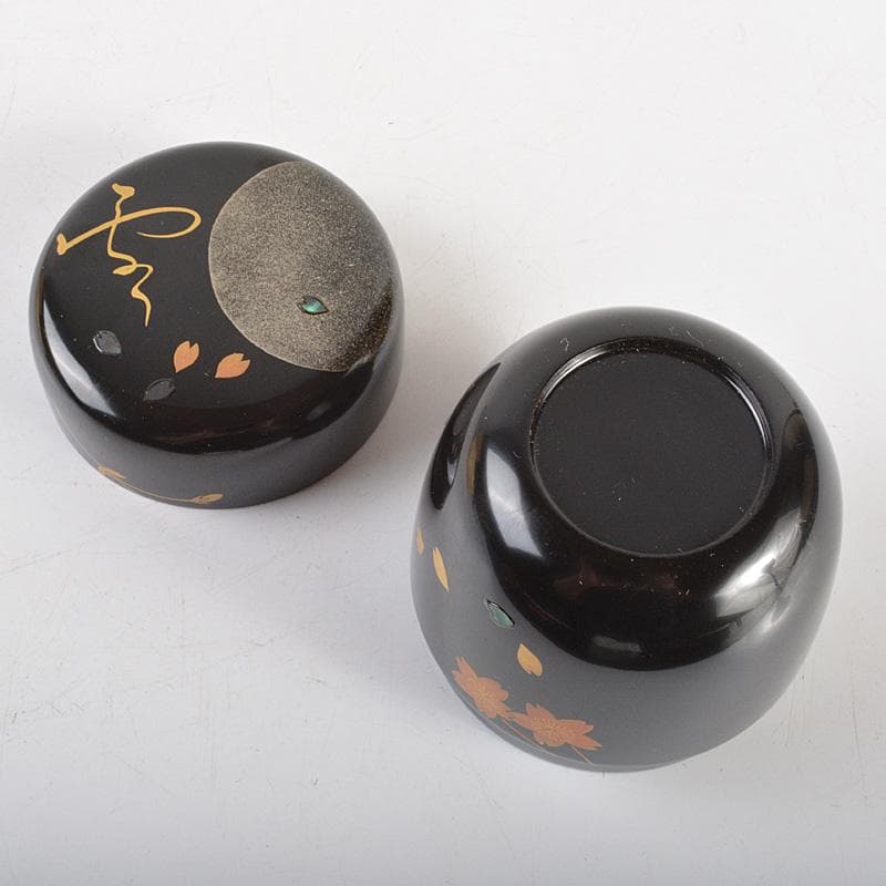 茶道具　中出松峰作　雪付花蒔絵　螺鈿装飾　中棗　共箱　仕覆付　V　6282