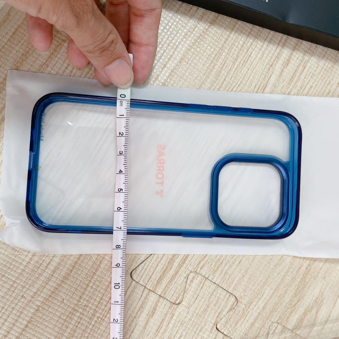 TORRAS iPhone15 Pro ケース 強化 ガラス スタンド ブルー