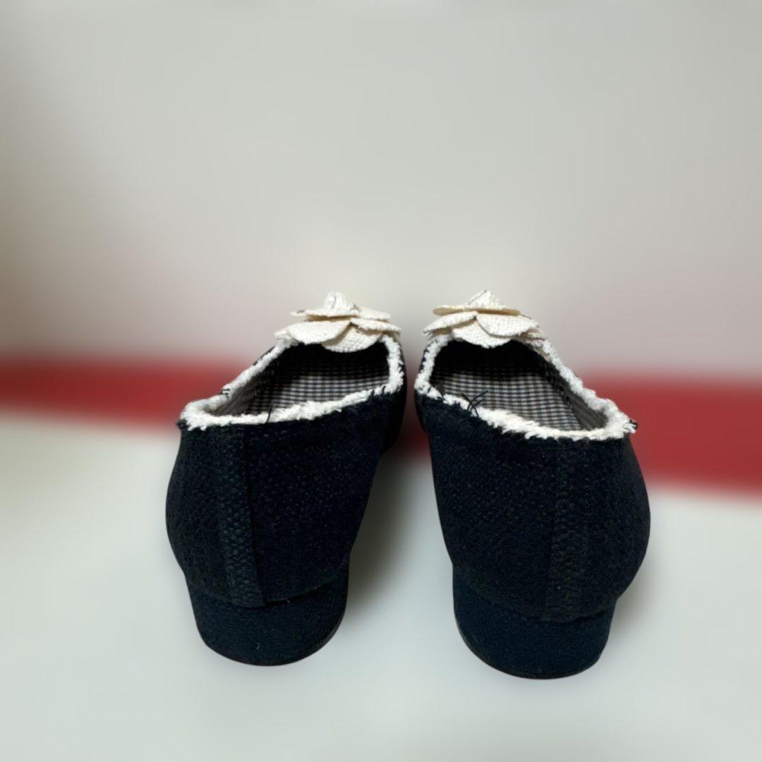 CHANEL カメリアフラットシューズ ネイビー　361/2