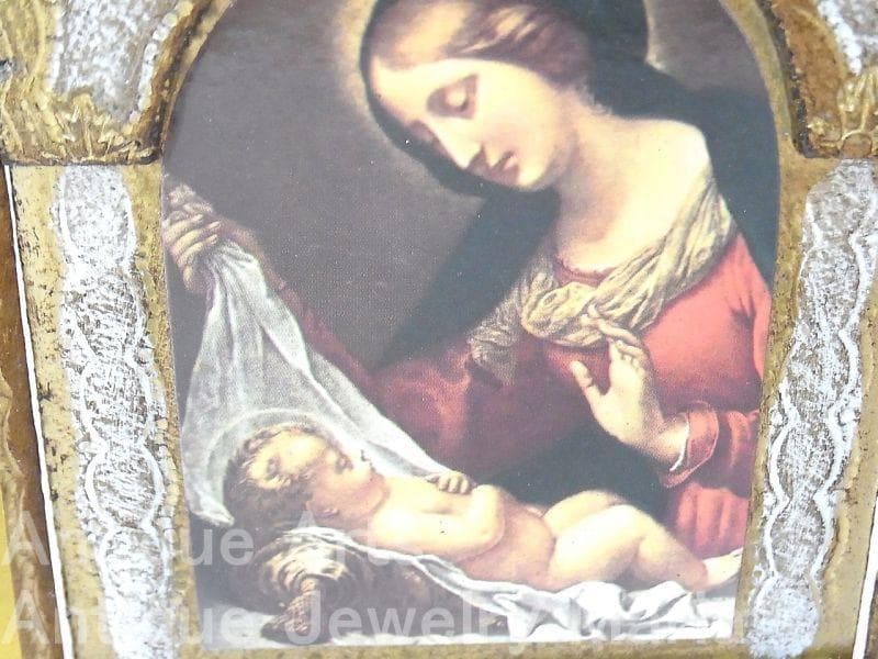 イタリア ヴィンテージ『観想の聖母マリア』カルロ・ドルチの工房作３枚続きの祭壇画