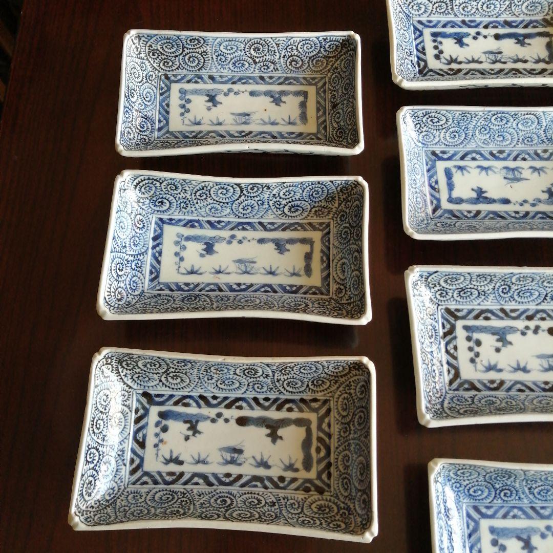 古伊万里　大明成化年製　染付蛸唐草長皿　10枚　19.5cm　江戸後期