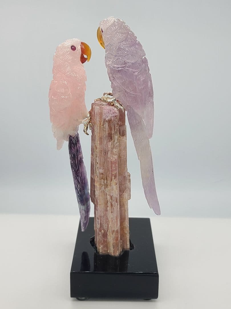 天然石鳥彫刻 おうむのつがい