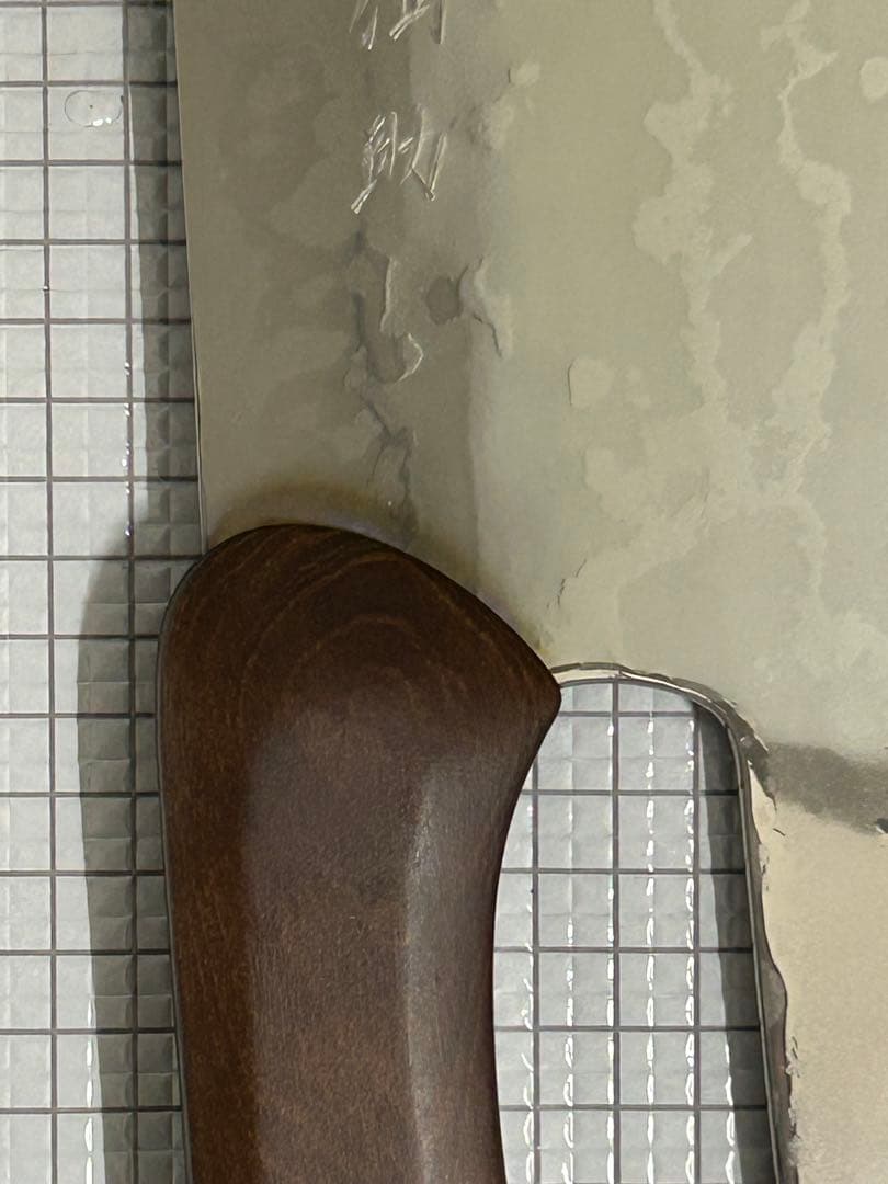 仙助 蕎麦包丁 ダマスカス 鏡面仕上げ 安来鋼青紙二号 330mm 檜茶色曲柄