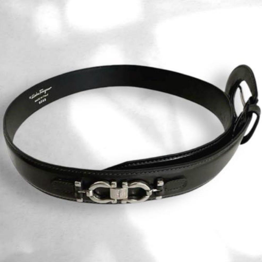 【サルバトーレフェラガモ】ダブルガンチーニ レザー ベルト シルバー金具　正規品