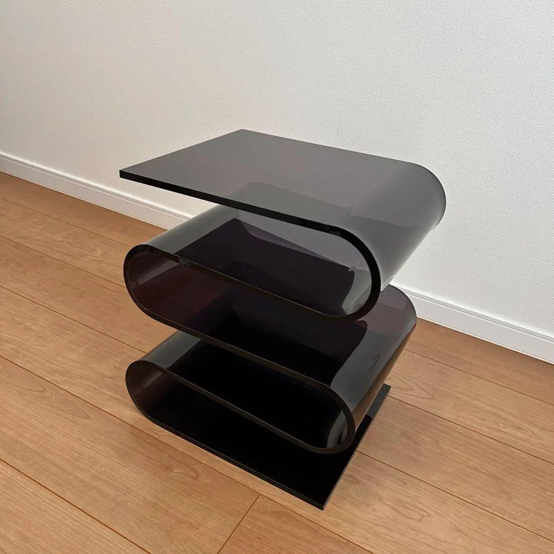 Ｓ字型　透明　黒　アクリル　サイドテーブル　ラック　本棚　北欧　インテリア