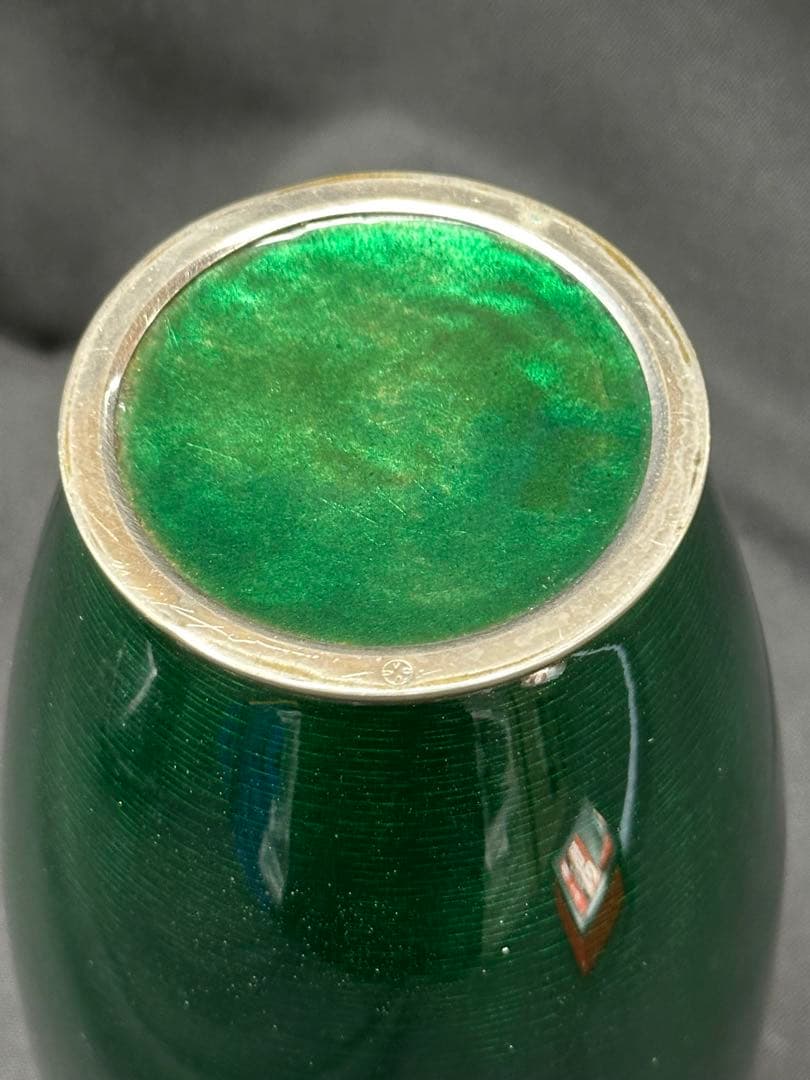 【USED】安藤　七宝　七宝焼　花瓶　壺　花　花柄　緑　グリーン