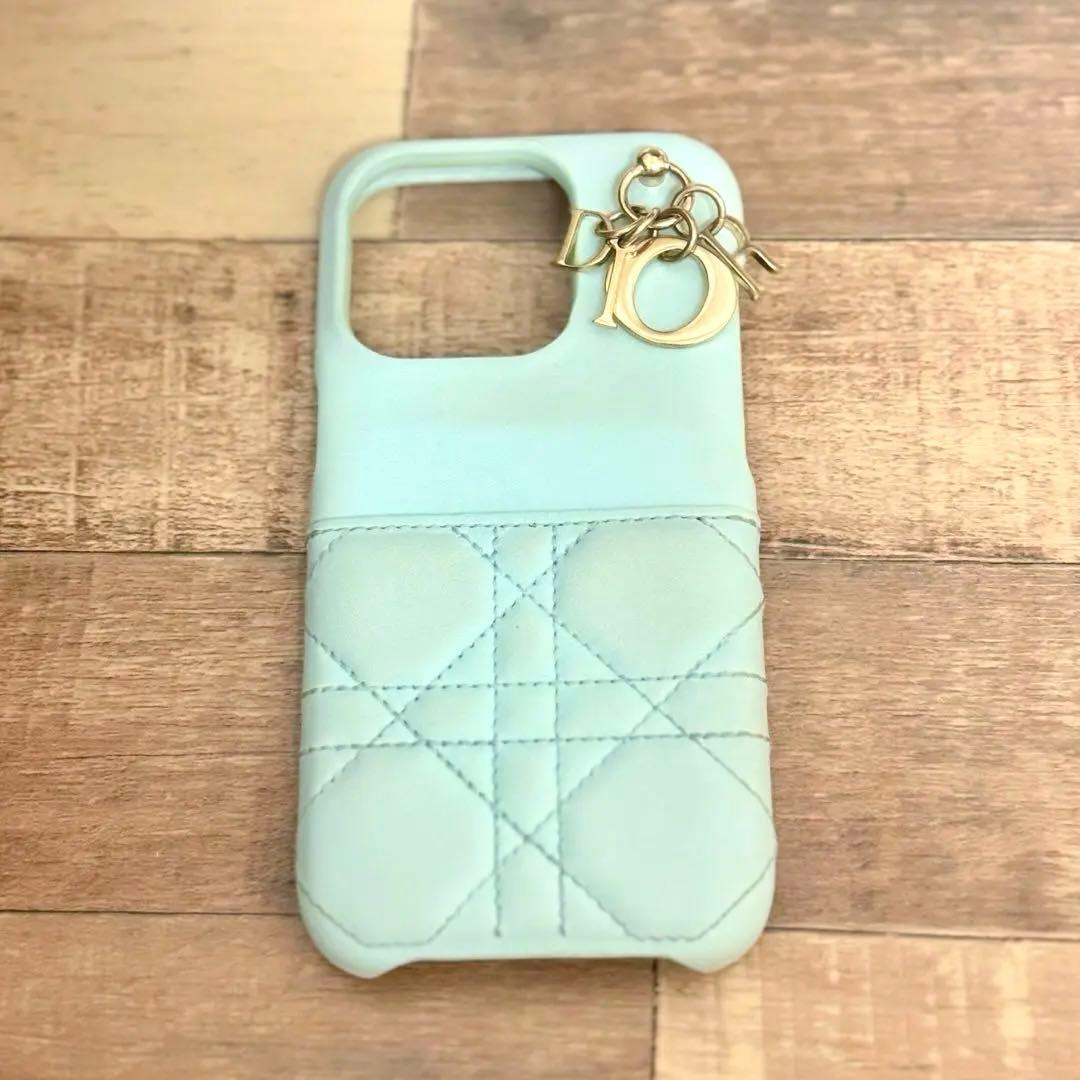 DIOR iPhone 15 Pro ケース 日本限定 ラムスキン ライトブルー