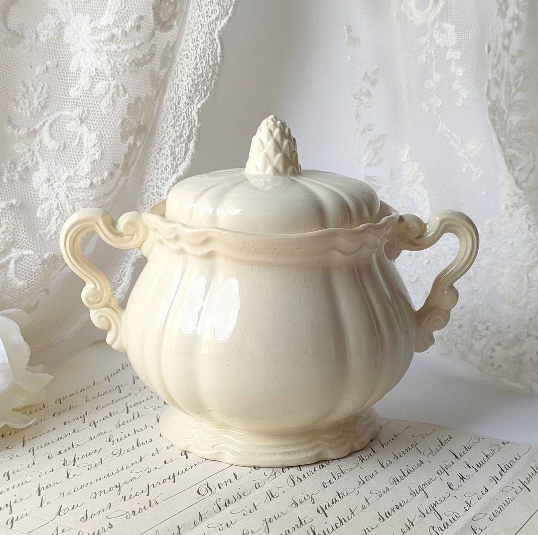 美品　サルグミンヌ　花リム　ポット&シュガーポット　フランスアンティーク