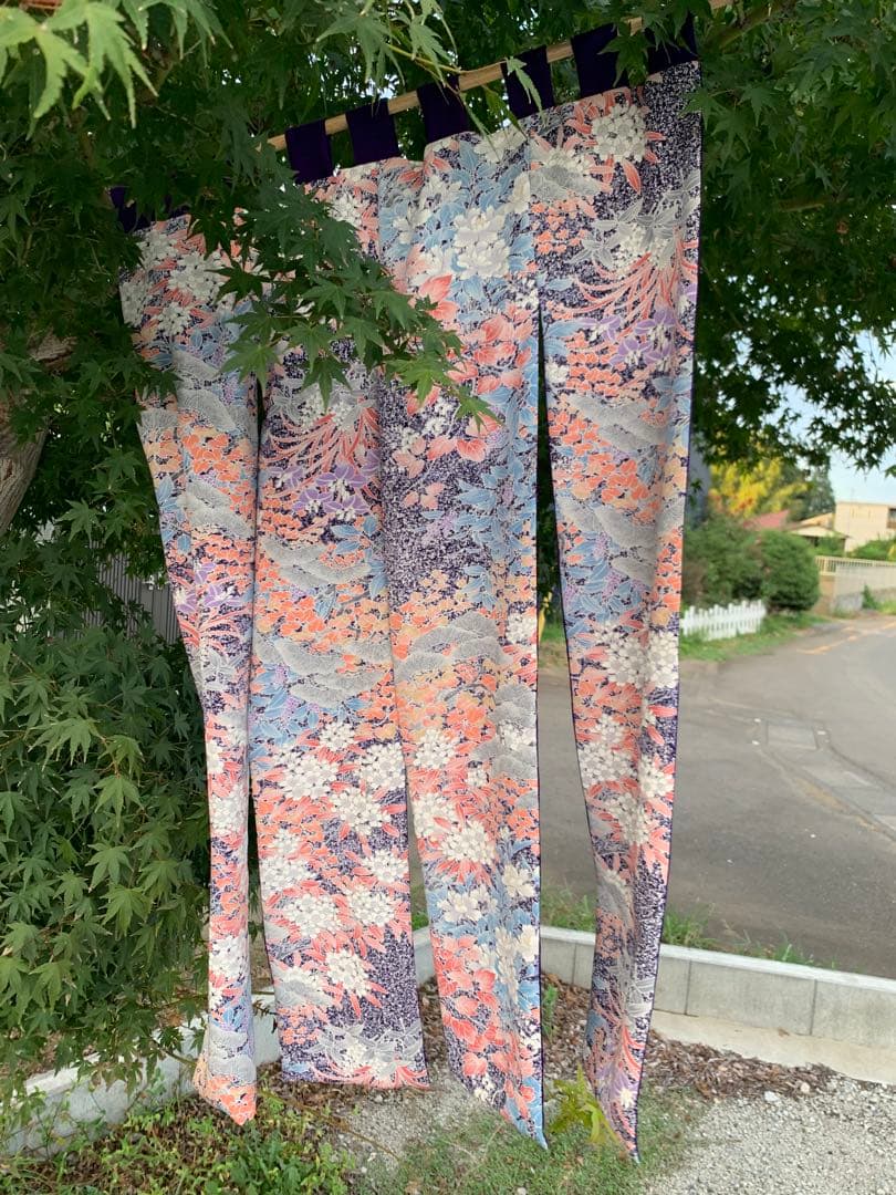 【リメイク】kimono暖簾 紫　purple