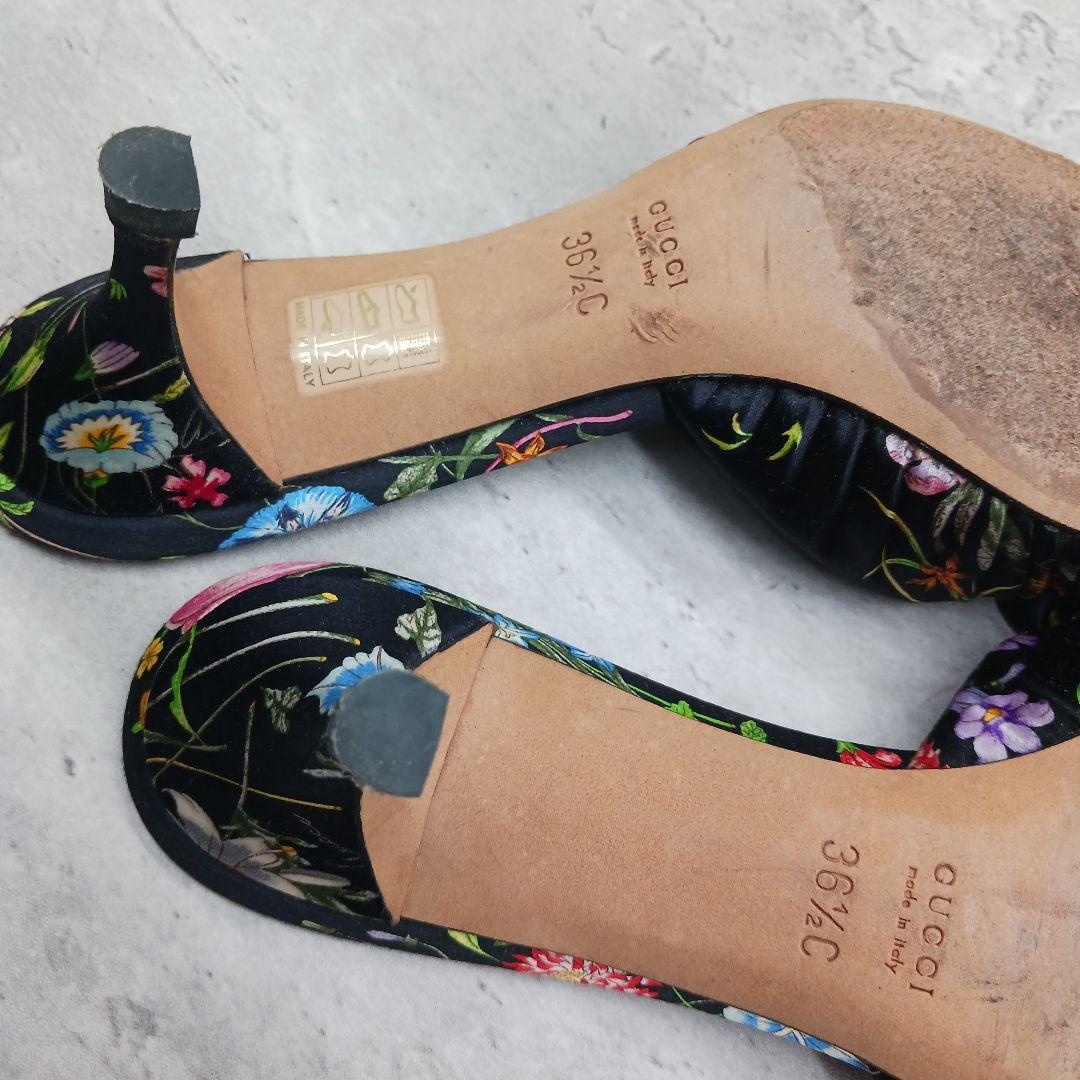 ✨美品✨ グッチ レディース フローラ サンダル ブラック系 総柄 36.5C