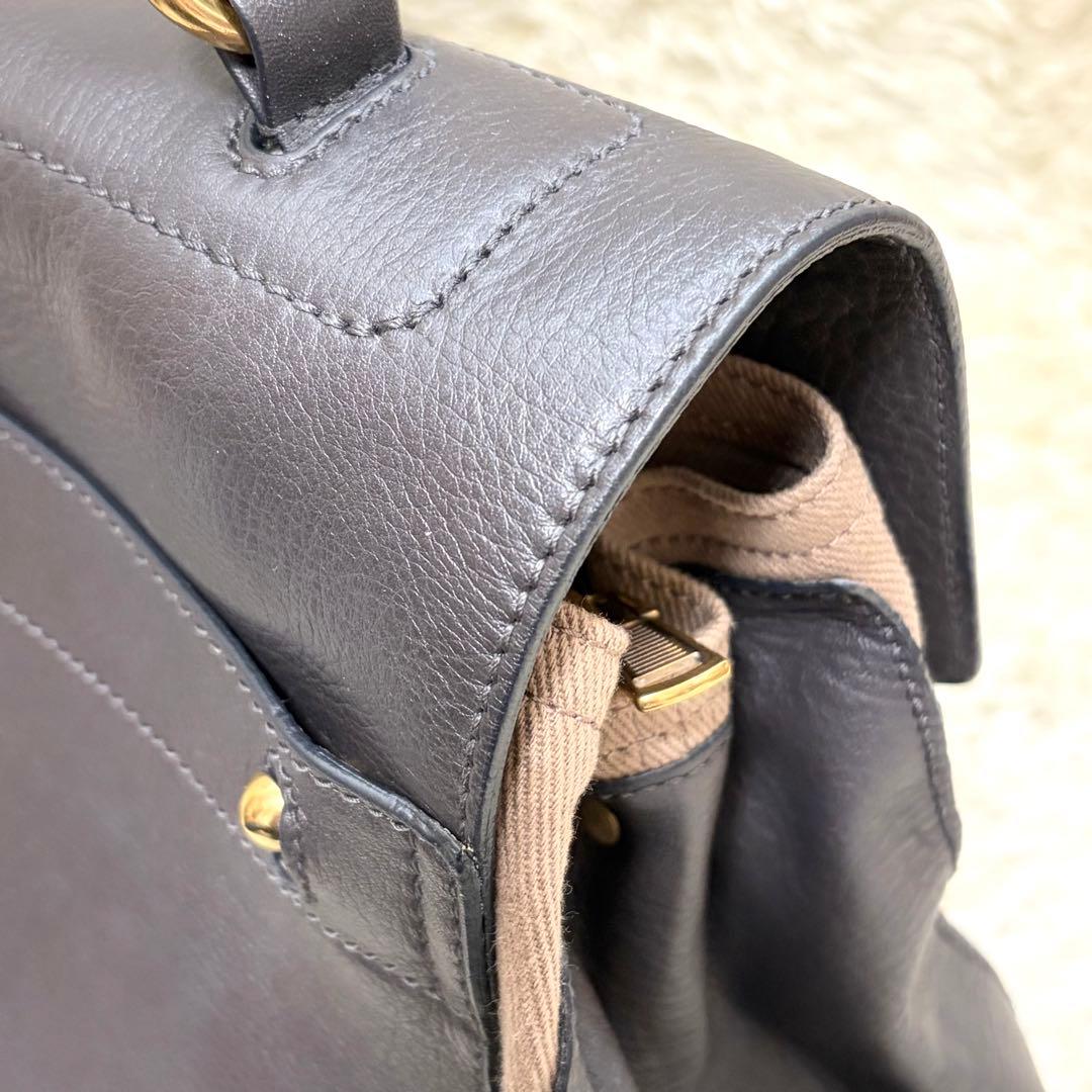 YSL イヴサンローラン ミューズトゥ グレー レザー ハンドバッグ　肩掛け