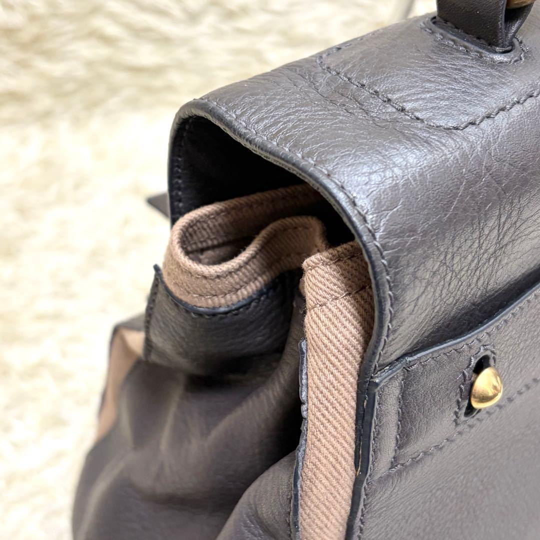 YSL イヴサンローラン ミューズトゥ グレー レザー ハンドバッグ　肩掛け