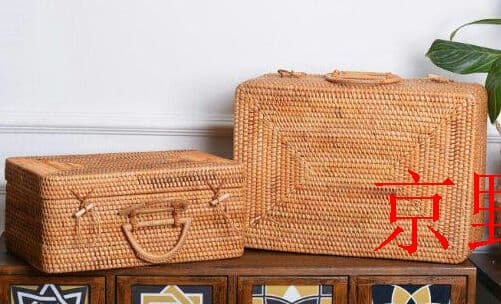 手作り秋藤箱収納純超大箱四角い藤編み旅行かご京野奈伊出品h