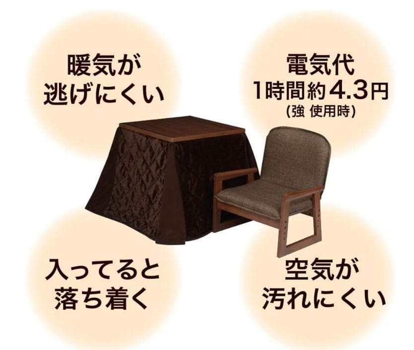 【アウトレット】 おひとり様コタツ ブラウン 3点セット (炬燵・椅子・布団)