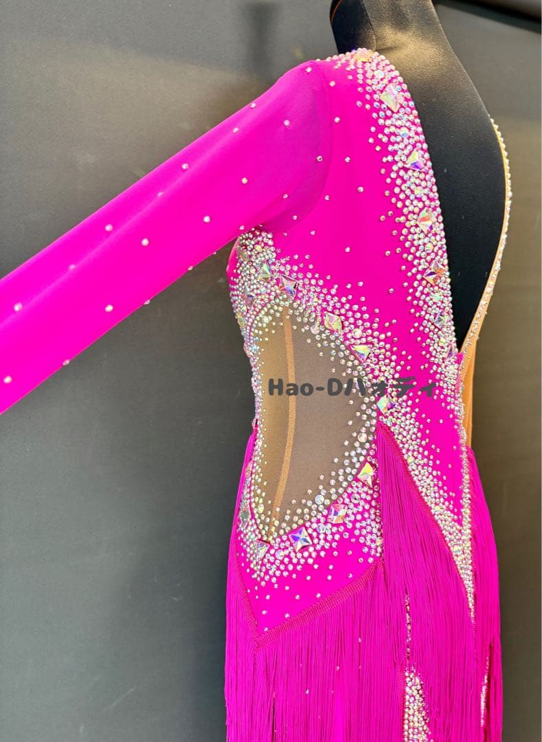 新品★ラテンドレス★M★社交ダンス★フリンジ★競技会★マゼンタピンク