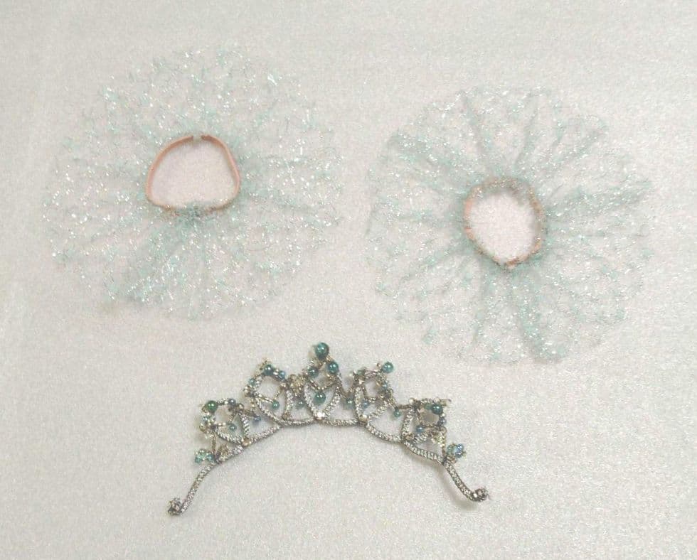 バレエ　2着まとめチュチュ　水色シルバーレース　袖、冠付　小学校3年生