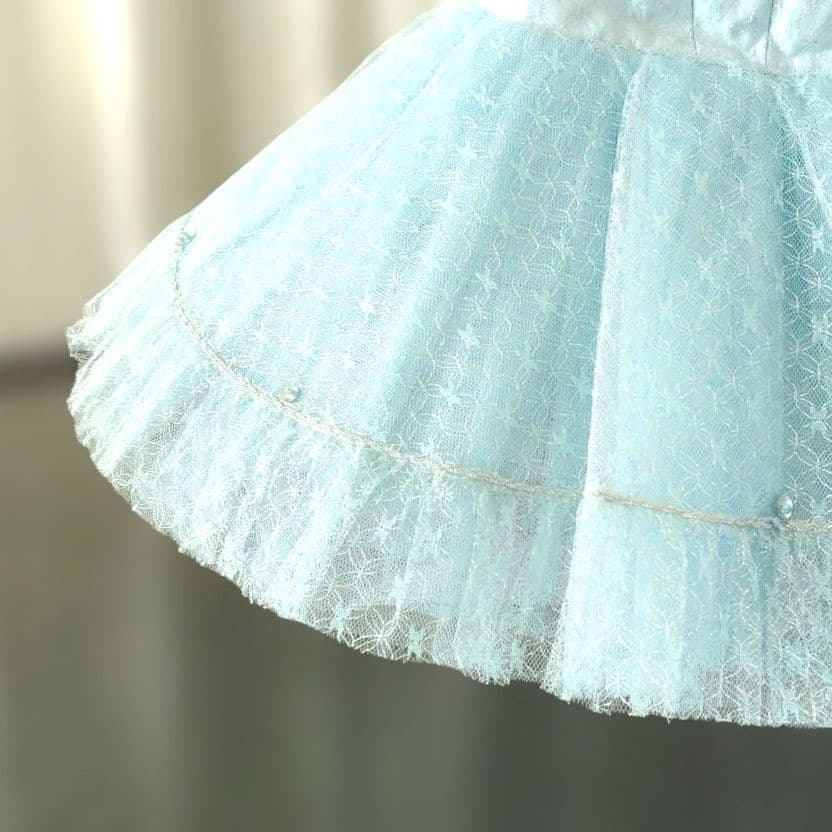 バレエ　2着まとめチュチュ　水色シルバーレース　袖、冠付　小学校3年生