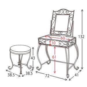 猫足ドレッサー 【丸形スツール付き】 強化ガラス天板/スチール
