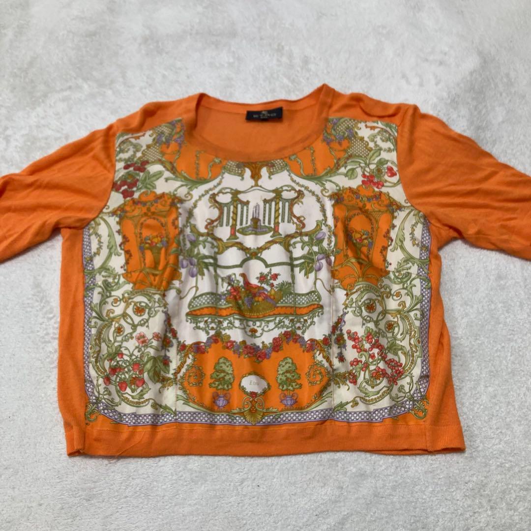 希少　エトロ　シルク100% 総柄アンサンブル　カーディガン＆Tシャツ2点セット