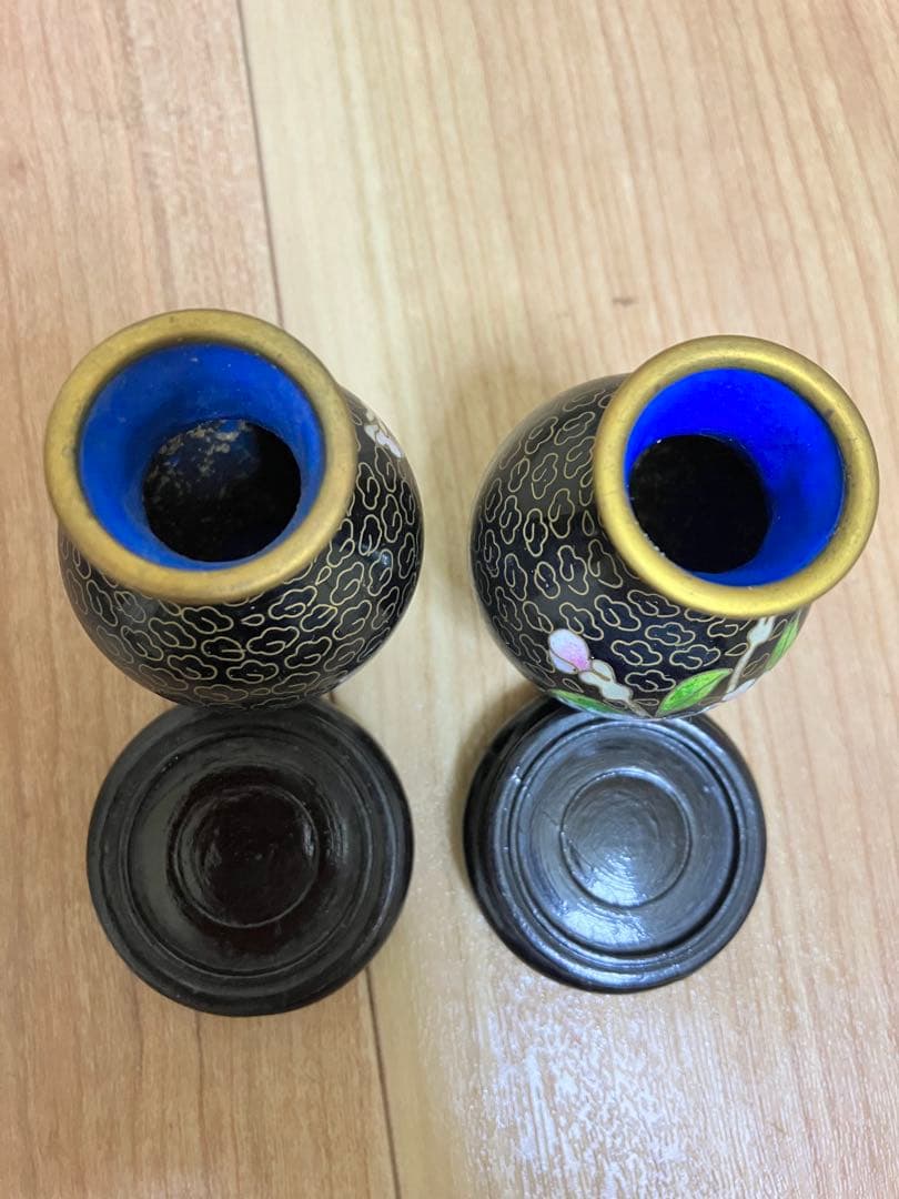 七宝焼　景泰藍　花瓶　2客　時代物　古美術　美術品　骨董品　古物　アンティーク